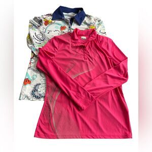 Callaway Women’s Golf Performance Collar Long Sleeve Paisley Shirts BUNDLE Large